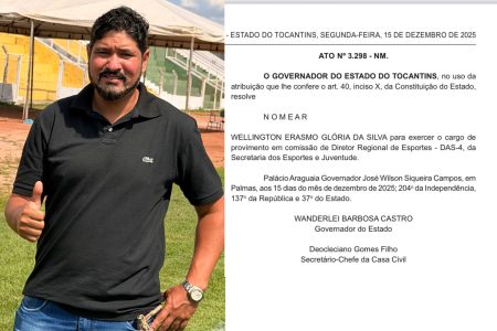 Wanderlei Barbosa nomeia gurupiense Wellington Glória para diretoria regional de esportes do Tocantins GridArt 20251216 130316315